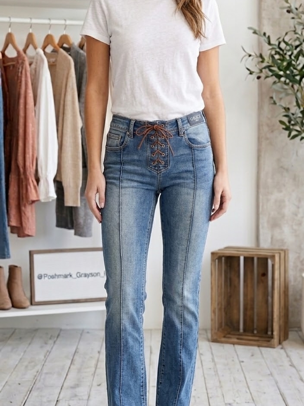 Grace IN LA Jeans Lace-Up Front Seamed Bootcut Denim - Size 30